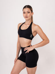 Fit Bunny Gravity къс клин в черно - безшевен дамски клин в черен цвят ниска рипсена талия и силиконово лого на заек.