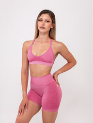 Fit Bunny Delta безшевен спортен екип с омбре ефект в розов цвят. Бюстие с кръстосани презрамки и къс клин.