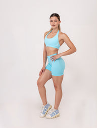 Fit Bunny Gravity къс клин в бебешко синьо - безшевен дамски клин в син цвят ниска рипсена талия и силиконово лого на заек.
