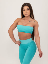 Fit Bunny Delta безшевен спортен екип с омбре ефект в син цвят. Бюстие без презрамки и спортен дамски клин.
